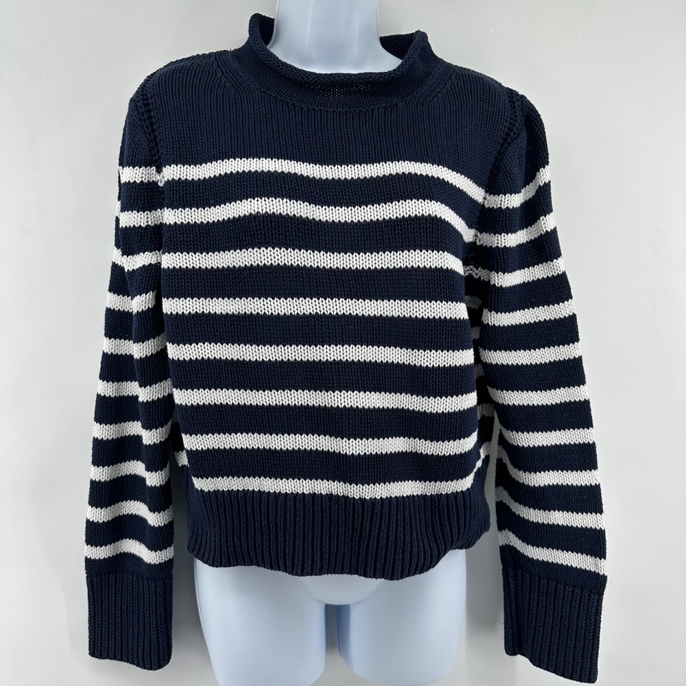 J.Crew Roll Neck Striped Sweater Women Cotton Fisherman Preppy Nautical Coastal